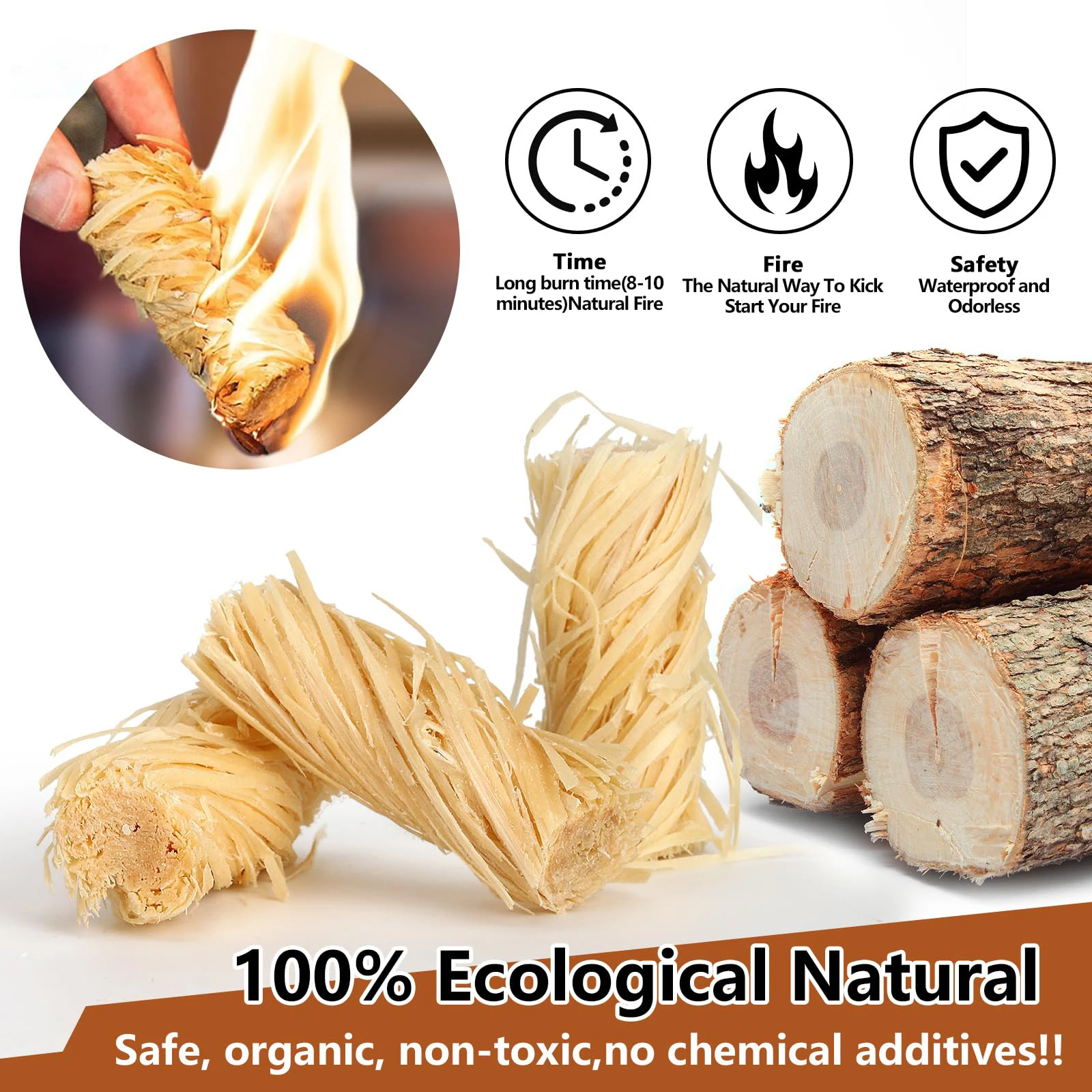 

BBQ Firewood Rolls Natural Fire Starter Waterproof Wax Wood Strips Outdoor Charcoal Fire Starters for Fireplace Barbecue Stove