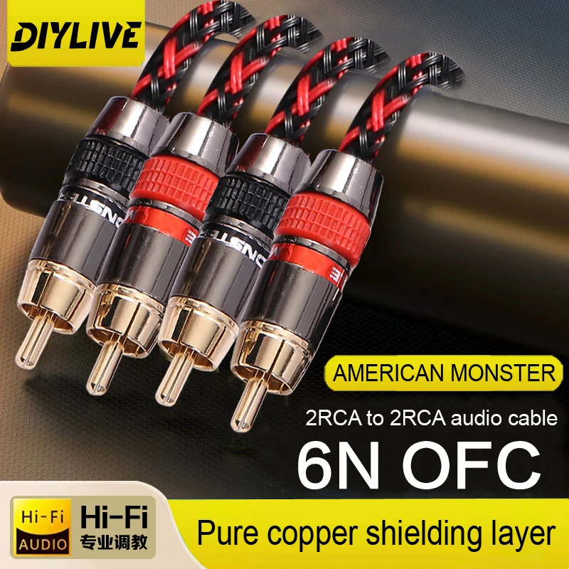 Kabel audio HIFI Stereo RCA 6N OFC męski-męski 2RCA do 2RCA z pozłacanymi złączami do wzmacniacza CD — zdjęcie produktu 6