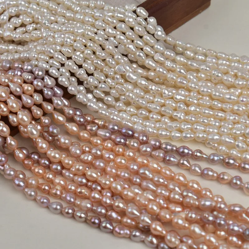 5-6mm Natural Freshwater Pearl Loose Beads Irregular Baroque Teardrop Necklace Bracelet Bead Stringing DIY Handmade Materials