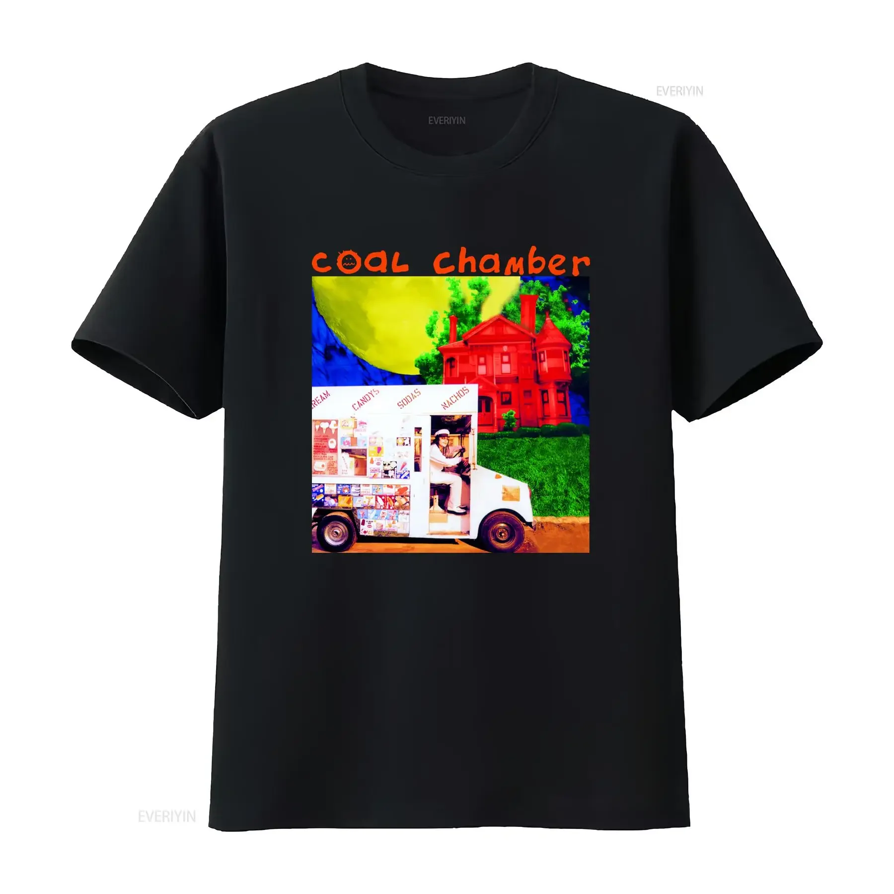 Coal Chamber Official Men's T Shirt Colorful Ice Cream Truck Red House Print vintage Washed Stretched Soft Comfortable