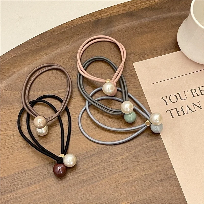 Korean Style Colorful Beaded Elastic Hair Ties Minimalist Elegant Ponytail Holders Trendy Versatile Women Daily Gift Hair Bands