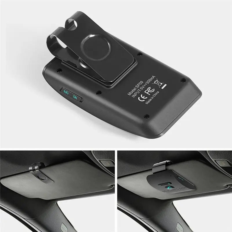 Bluetooth 4.2 Handsfree Speaker Kit For Car – 2W Hifi Wireless Receiver, Noise Cancelling MP3 Player For Sun Visor