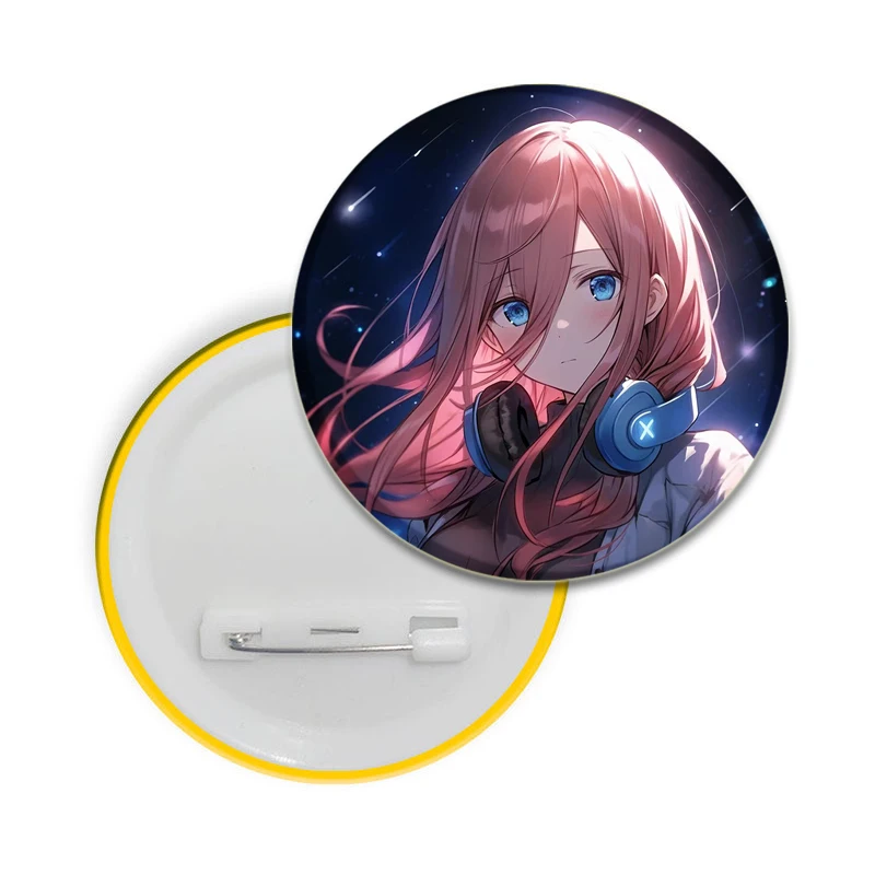 Anime The Quintessential Quintuplets Round Pins Cartoon Character Badges Cosplay Handmade Tinplate Brooch for Clothes Decoration