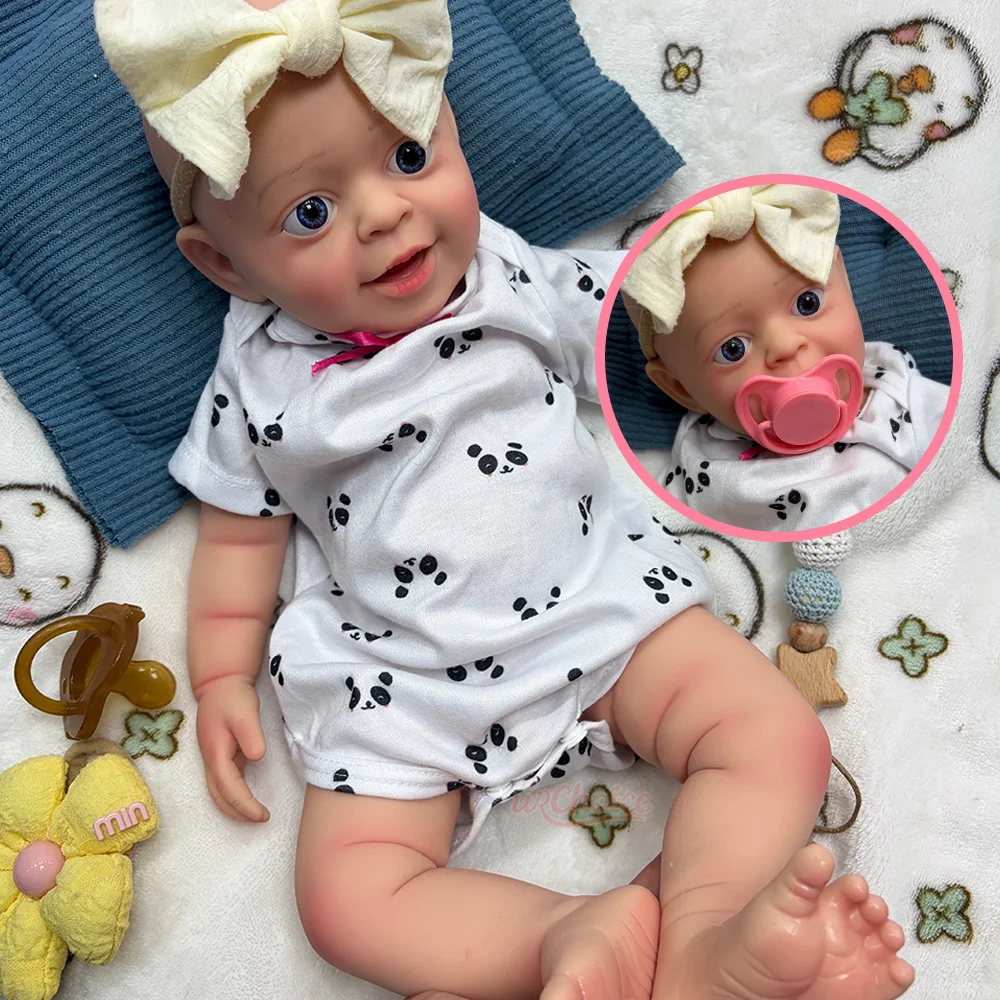

18Inch Adorable Silicone Reborn Baby Doll Hand Painted Blue Eyes Weighted Reborn Doll Soft Realistic Newborn Boy For Easter Gift