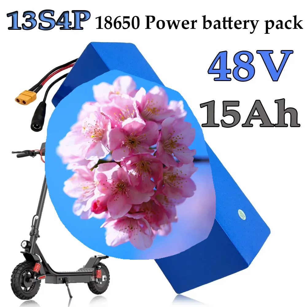 18650 Lithium Battery Pack 13S4P 48V 15000mAh ,for Electric Scooter Bicycle Li-ion Replacement Batteries with BMS