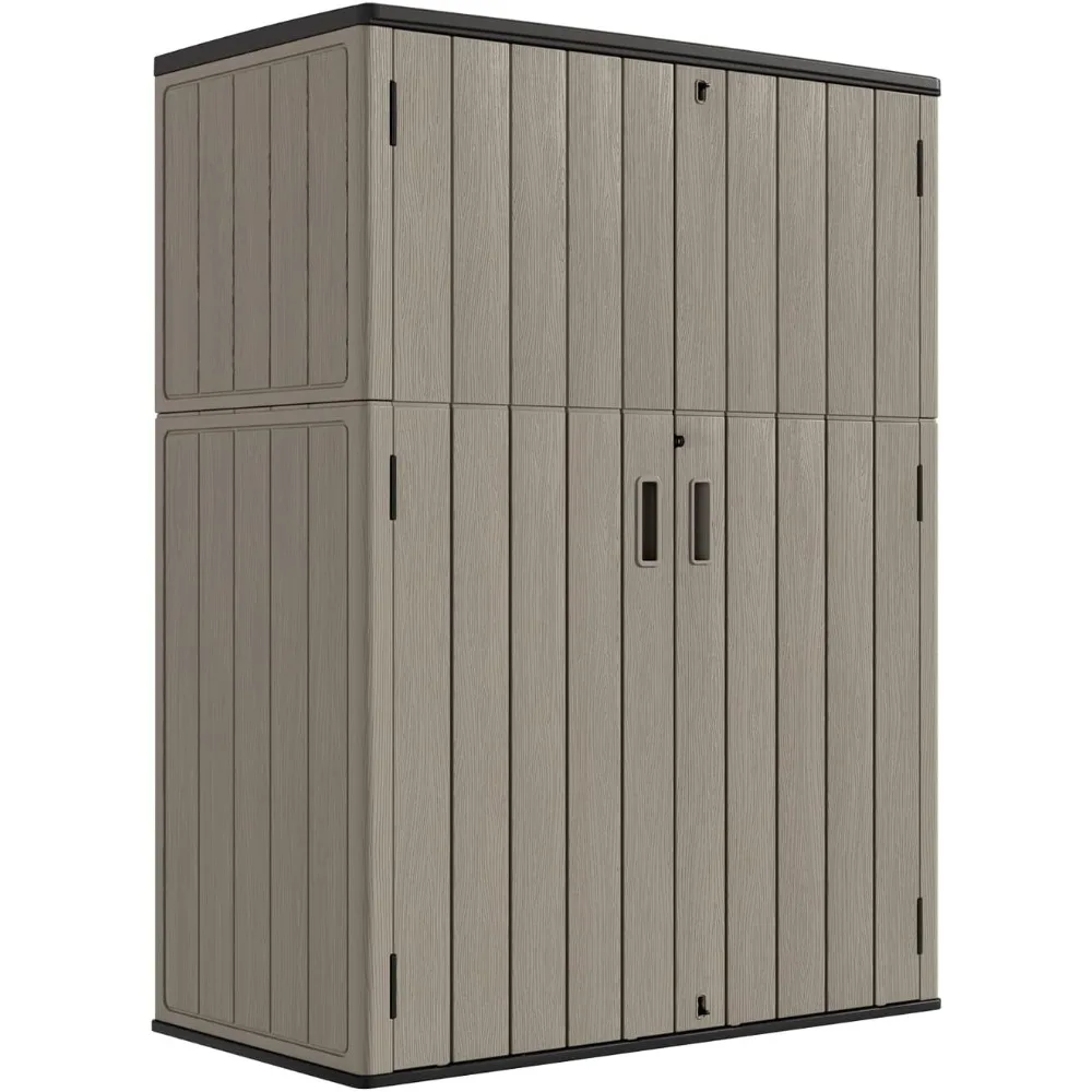 

Outdoor Storage Cabinet Waterproof, 57 Cu.ft Resin Vertical Outdoor Storage Shed for Patio Furniture, Garden Tools, Pool Access