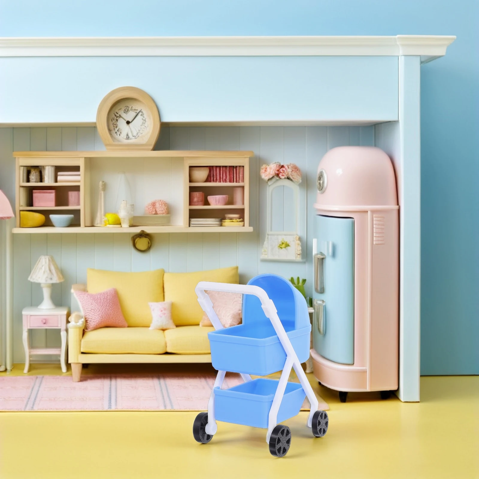 Picardías en miniatura, cochecito de juguete, muebles para casa de muñecas, Mini cuna, cochecito de coche, escena de juego para niños, decoración de simulación ligera