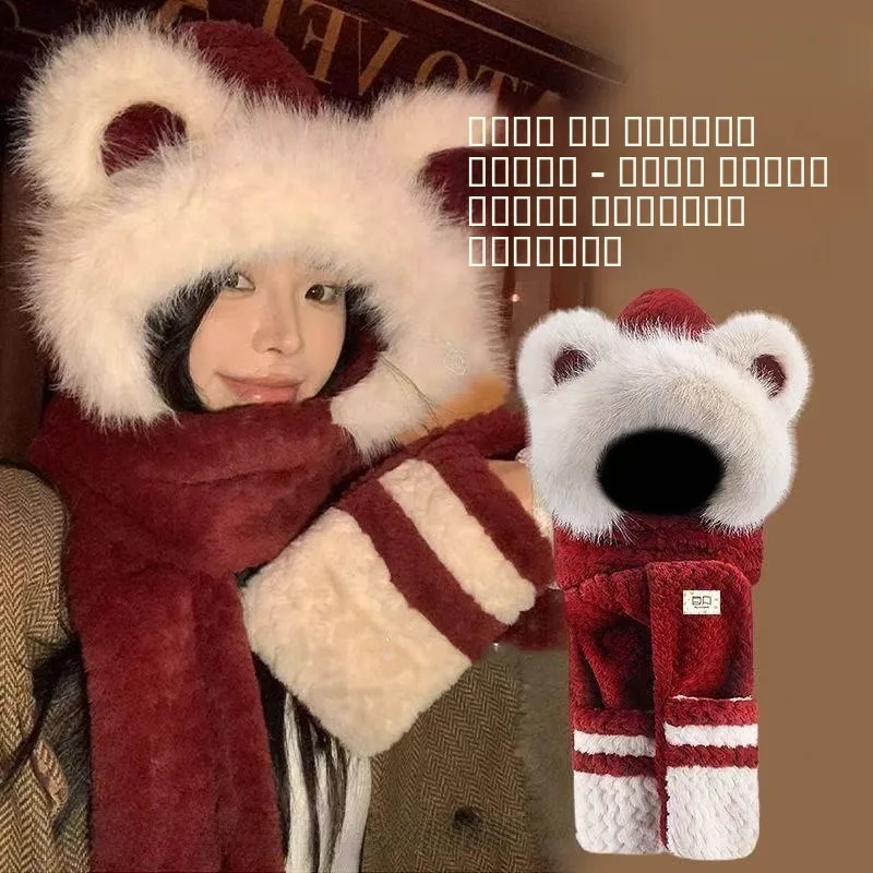gorro-de-inverno-acolchoado-para-mulheres-com-cachecol-e-luvas-inteados-tamanho-Unico-estiloso-e-a-prova-de-frio