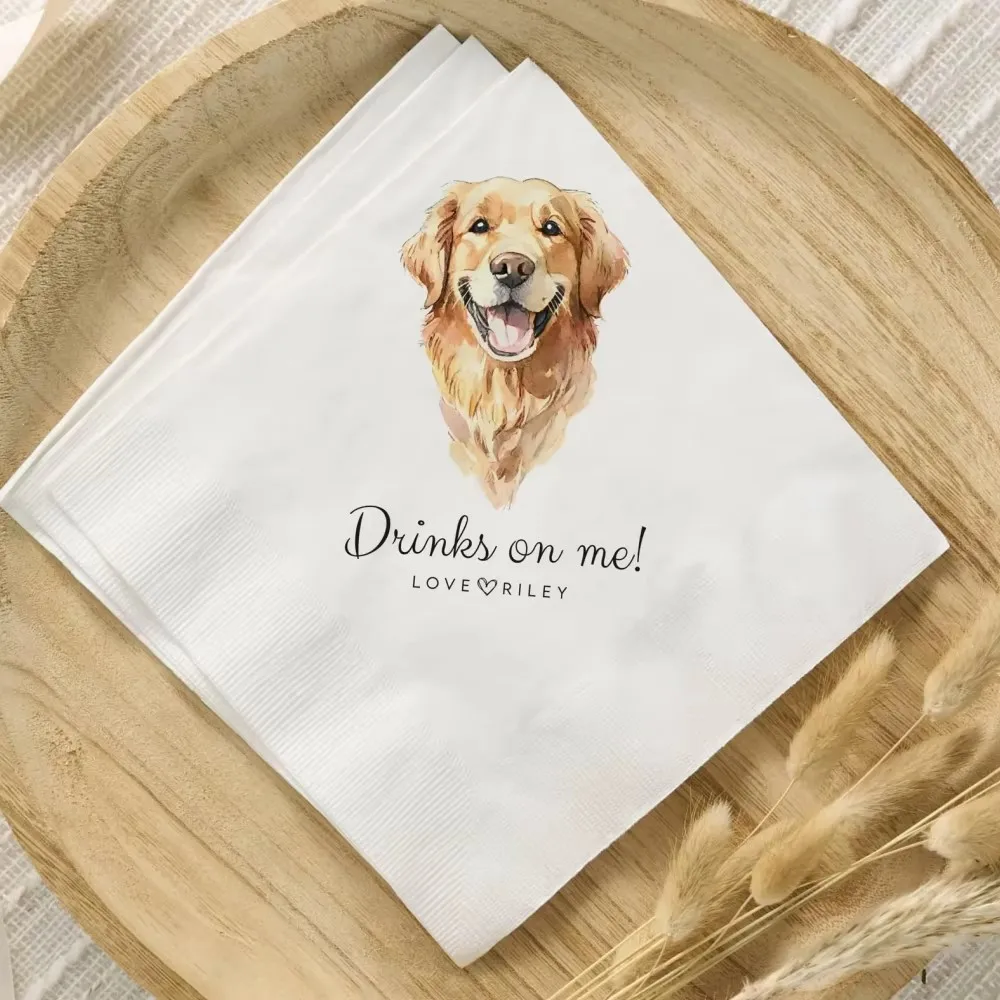 50Pcs Custom Pet Cocktail Napkins, Personalized Dog Wedding Napkins, Custom Pet Portrait Napkins, Pet Lover Wedding Decor Napkin