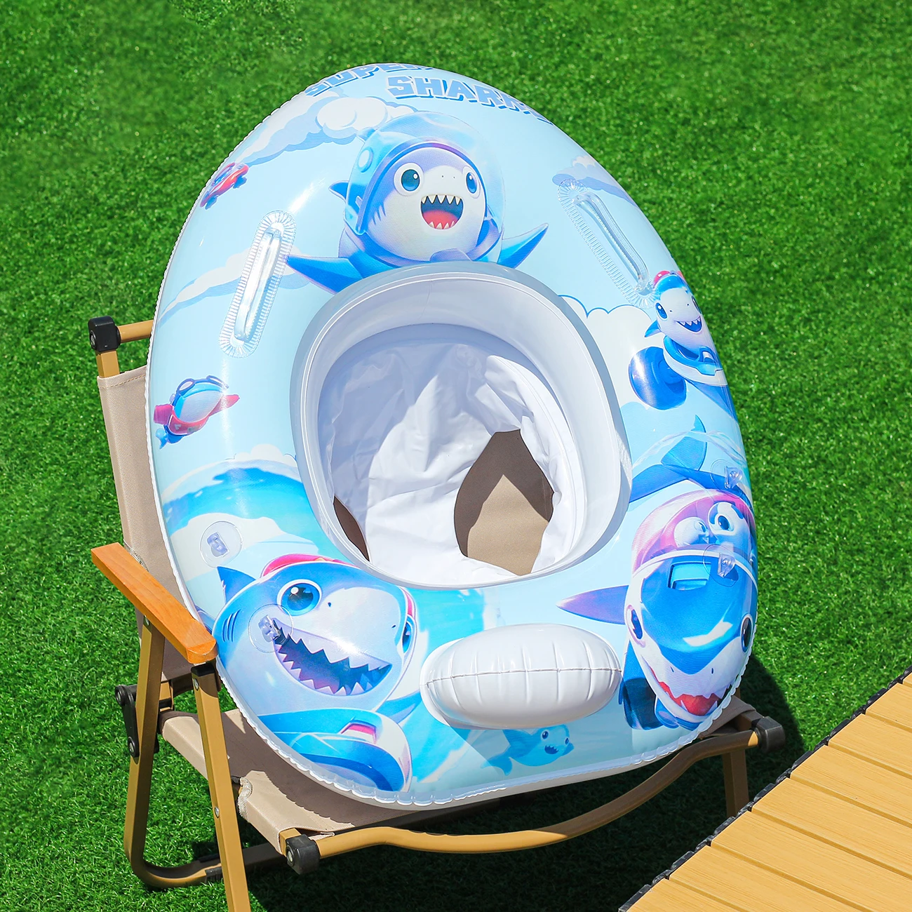 Flutuador de piscina com assento de dossel reforçado, 1 peça com anel de natação inflável vibratório – flutuadores de braço para crianças e adultos para brincar aquático seguro