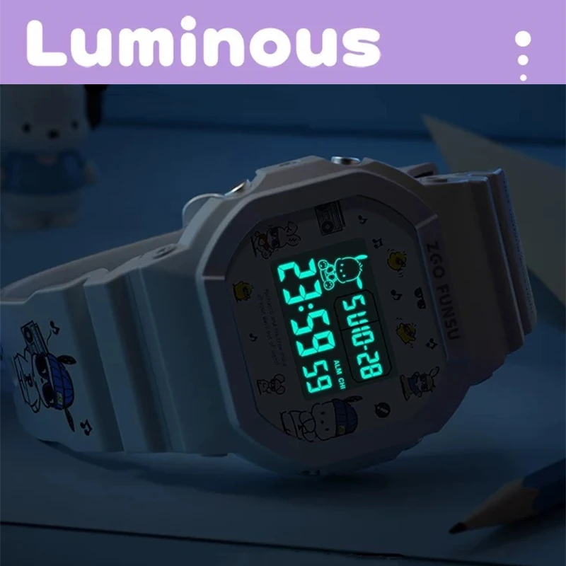 Sanrio Pochacco reloj LED relojes digitales estudiante versátil reloj de silicona reloj de pulsera para niños reloj deportivo impermeable para niños