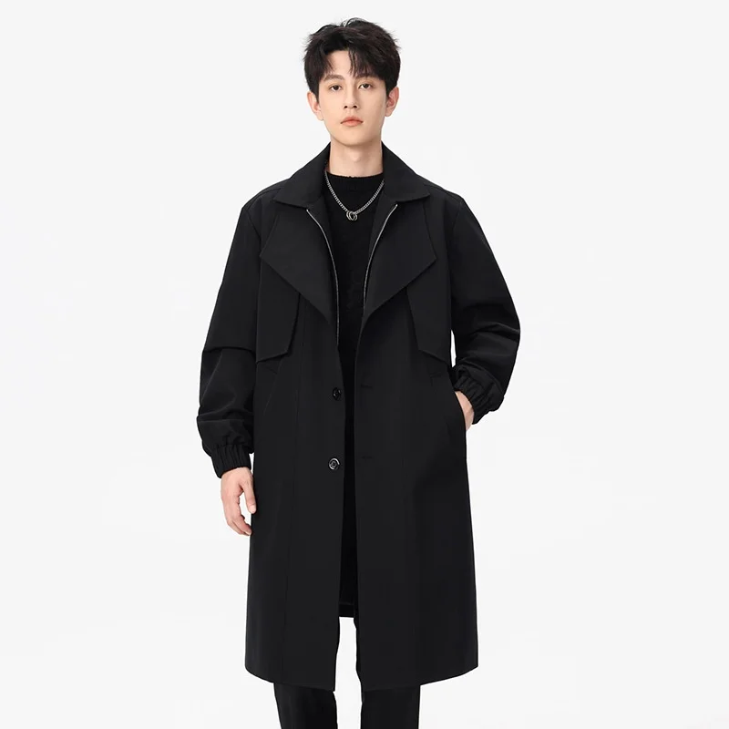 

Trench Coat Designer British Mens Matching Extended Bando Dark Redline Trend Splicing Pockets Comfortable Medium Fall Spring BF