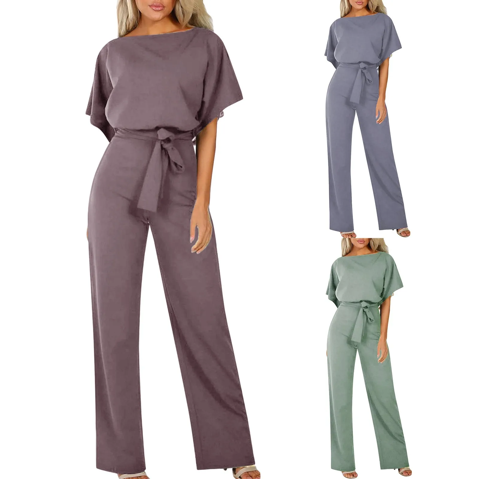 

Women Summer Jumpsuit 2024 Short Sleeve Elegant Jumpsuit Long Wide Leg Pants High Waist Casual Bodysuit Plus Size Overalls Loose