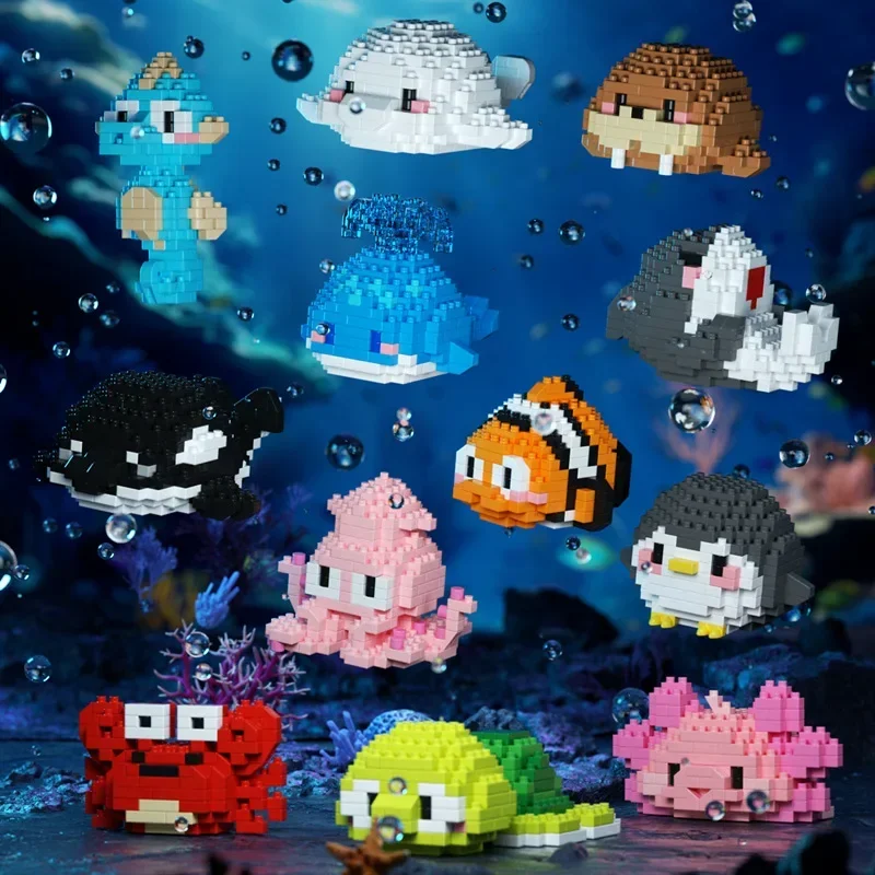 Kawaii Marine Organism Micro Building Blocks Sea Turtle Killer Whale Beluga Walrus Penguin Mini Brick Figure Toys For Sata Gift view 5