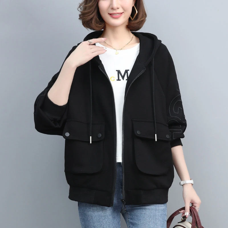 Lässiger Übergroßer Gefütterter Offener Cardigan Pullover Modische Winter-Oberbekleidung für Damen Koreanischer Stil Reißverschluss-Handtasche