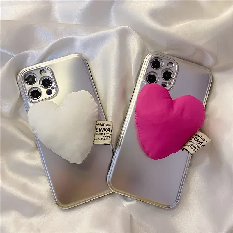 2024 INS 3D Down Jacket Pink Love Heart Soft Case for iphone 14 11 12 13 Pro  2024 Decompression Shockproof Silicone Cover