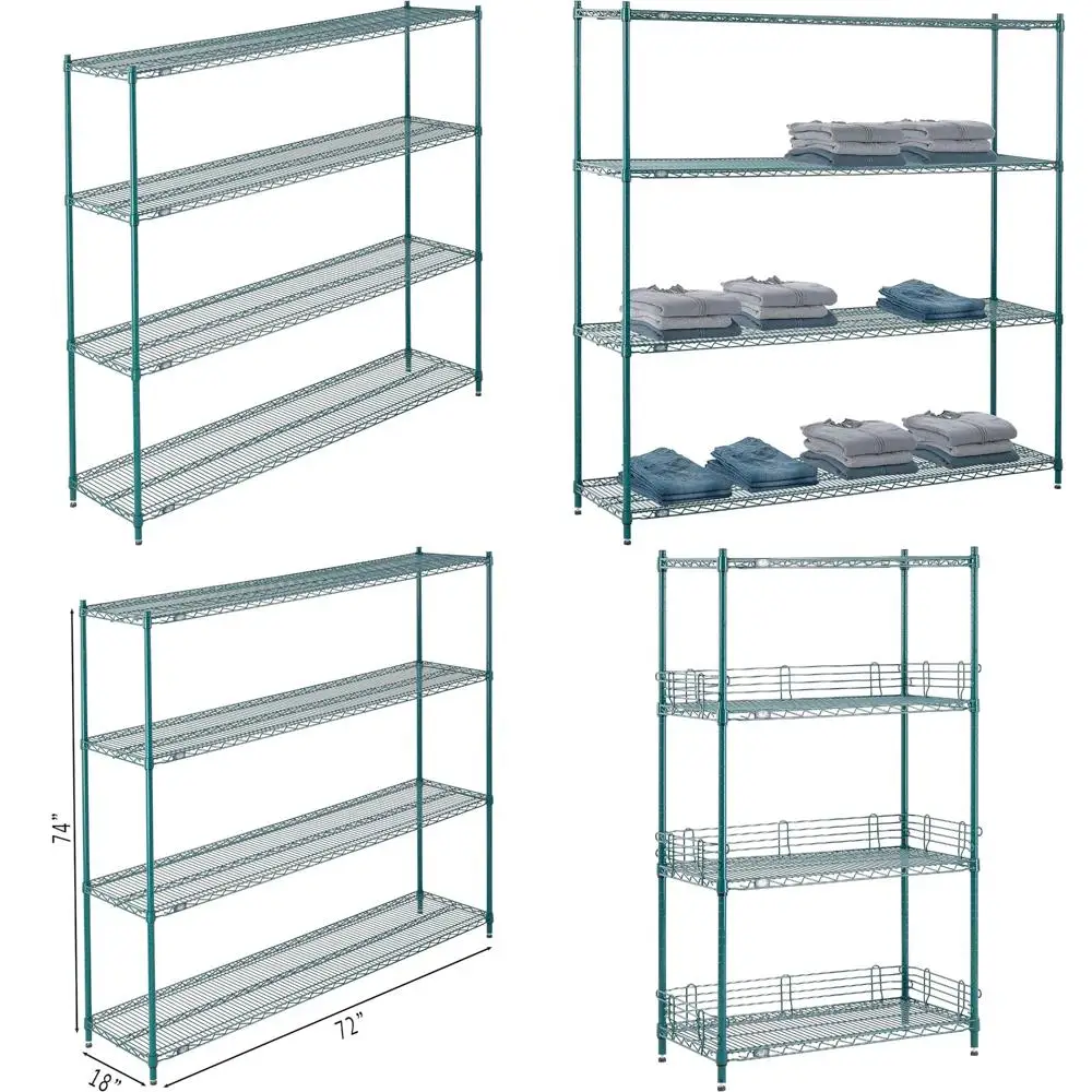رفوف سلكية مطلية بالإيبوكسي الأخضر، 72 عريضة × 18 عميقة × 74 رف تخزين عالي التحمل #1
