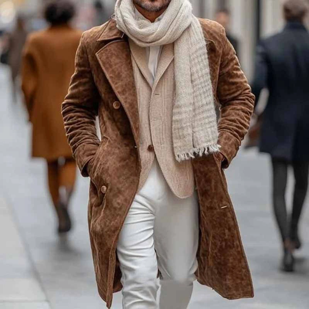 

New Autumn And Winter American High Street Retro Suede Jacket Men'S Mid-Length Lapel Windbreaker Button-Down Coat Mens Clothing