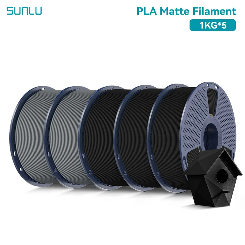 SUNLU PLA Matt 5KG 1,75mm 3D-Filament 1KG - Hochgeschwindigkeit, Geringe Verformung, 20+ Farben | 0,02 mm Präzision & Umweltfreundliches Material