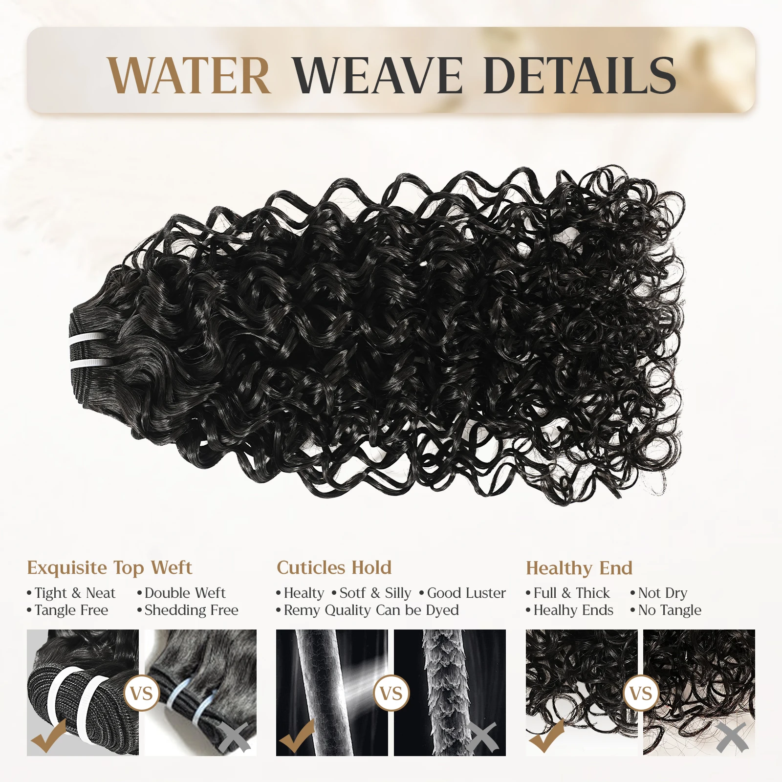 Wacur 12A موجة المياه حزمة الشعر البشري كرة لولبية 12-30 بوصة ، 100% شعر أسود طبيعي مضفر وصلة إطالة شعر طبيعي ريمي المرأة السابق
