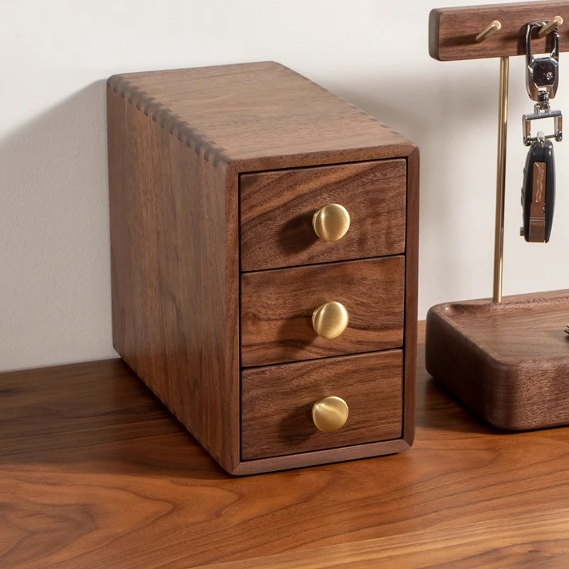 

Black Walnut Entryway Organizer, Multi-Layer Drawer Storage Box, Office Desk Small Items Cabinet, Desktop Storage Cabinet
