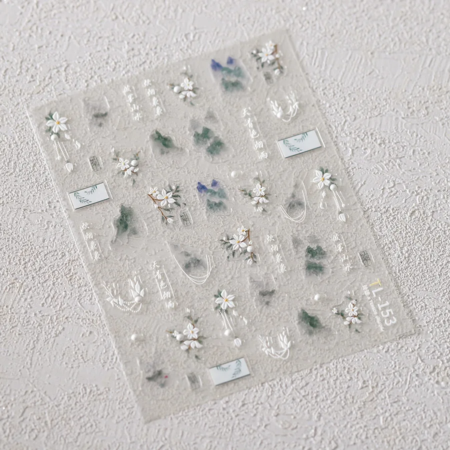 1 Pc 5D Antique Flower Nail Stickers High Quality Embossed Flower Nail Art Stickers Transparent Diamond Nail Decoration Stickers