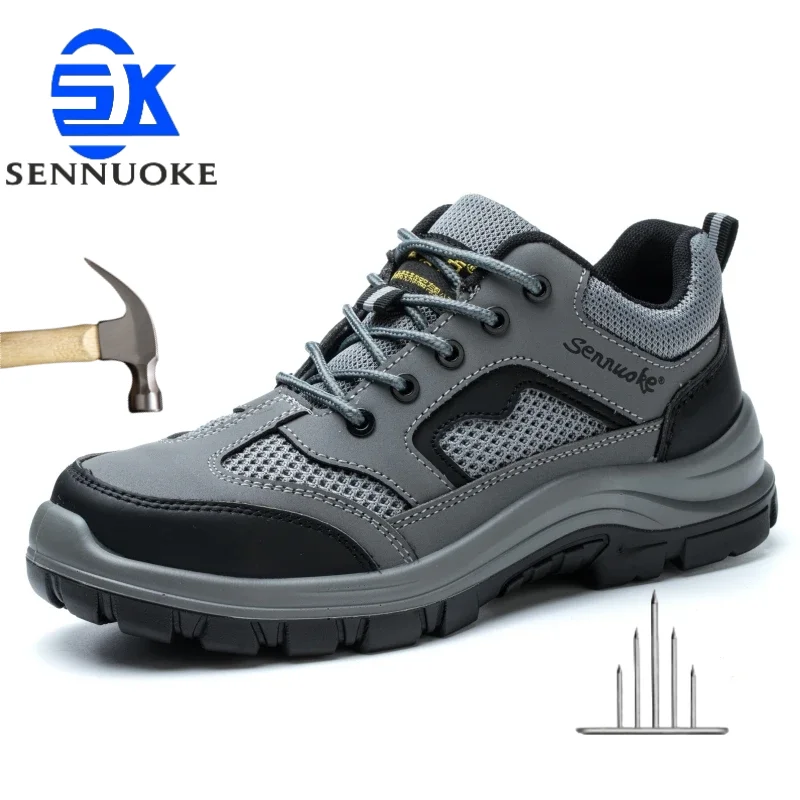 Zapatos de seguridad para el trabajo para hombre, zapatillas deportivas ligeras con dedos de acero, protección de tenis para los pies, originales