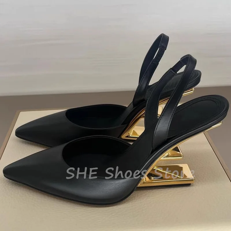 

Fashion Design Strange Heel Shallow Sandals for Women Pointed Toe Hight Heel Slip-On Slingback Pumps Ladies Casual Leather Shoes