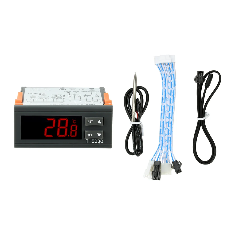T-503C Digital Temperature Controller DC 24V Dual-Channel Sensor Multi-Control Output for Laser Chillers Oil Coolers Industrial