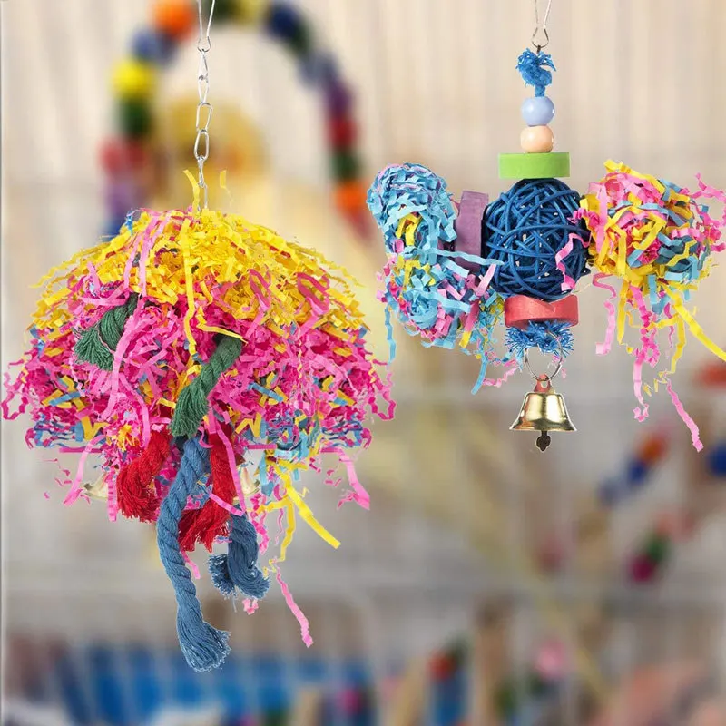 4pcs Bird Toy Combination Set Colorful Paper Vine Playing Ball and Biting Small and Medium sized Parrot Toys