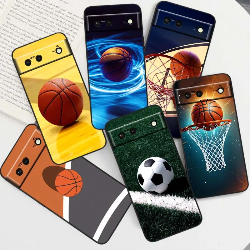 

Football Basketball Art For Google Pixel 9a 9 8A 8 7 7A 6 6A Pro XL 2024 5G Black Soft TPU Silicone Cover Phone Case
