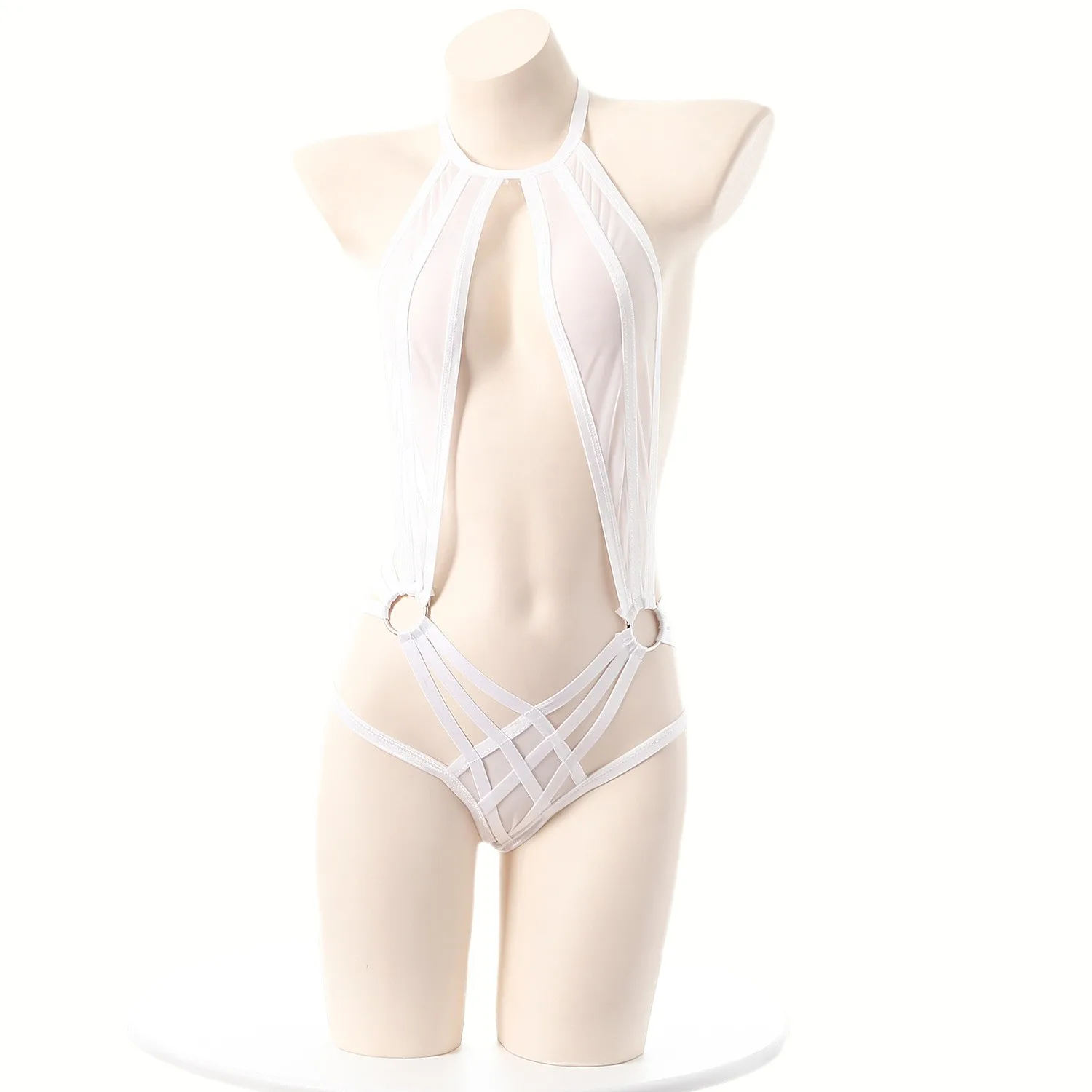 Body Bondage de malla recortado, mono, uniforme, tentación Sexy, mono de tres puntos, peleles para mujer, ropa, trajes corporales, Tops cortos