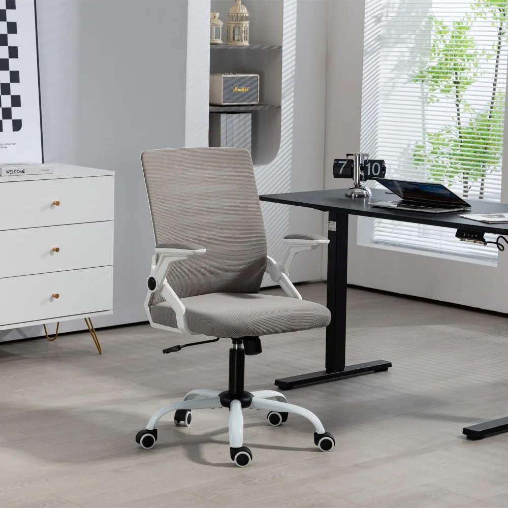 Chaise de Bureau Ergonomique à Dossier en Maille, Accoudoir Rabattable avec Support Lombaire pour Ordinateur