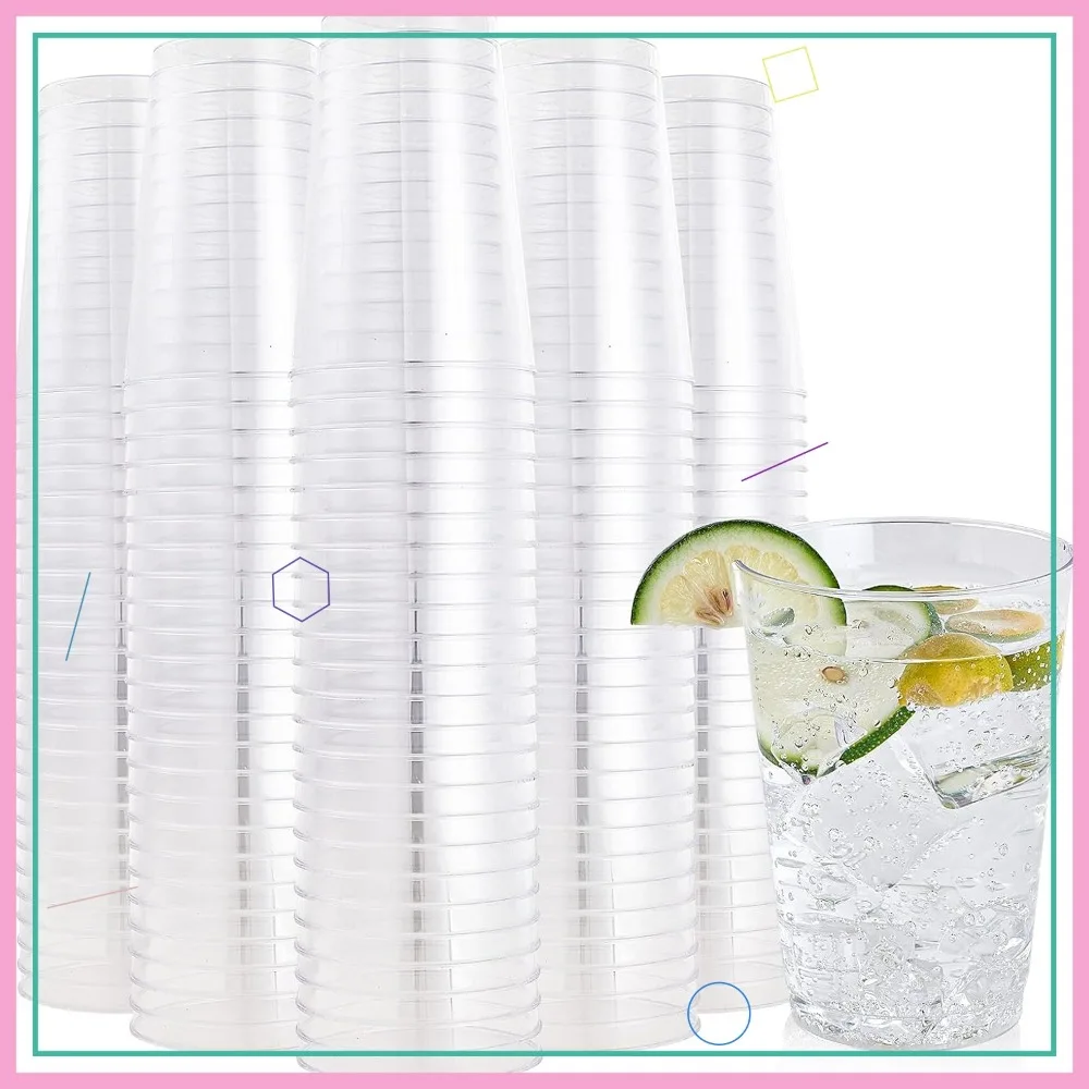

200 Pack 12 oz Clear Plastic Cups, Reusable Heavy-duty Tumblers for Parties, Thanksgiving, Halloween, Christmas