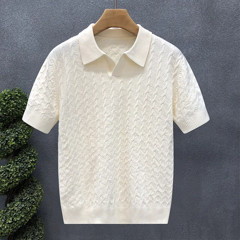 2026 New Short Sleeve Sweater Polo Shirts Men's Fashion Solid Color Knitted T-shirt Men Loose Thin Knitted Polo Shirt L282