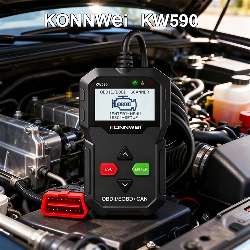 Konnwei Kw590 Diagnostic Obd Scanner Obd2 Car Diagnostic Tool Support Multi-Brands and Languages Free Update