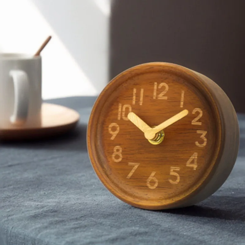 Wooden Desk & Table Analog Clock Made Of Genuine Pine(Dark)