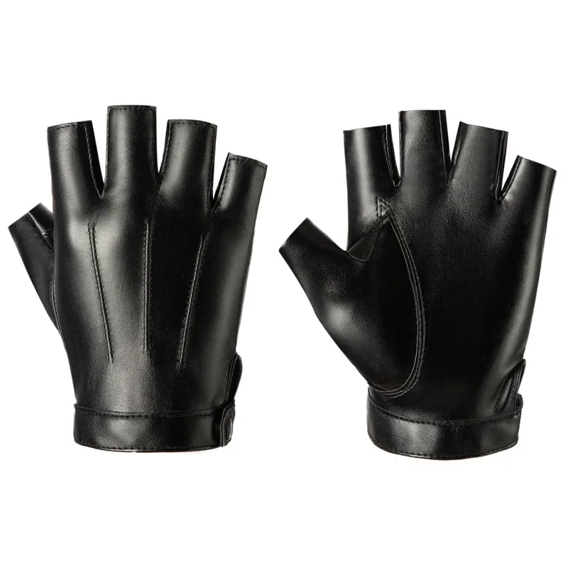 Men Women Gloves PU Leather Fingerless Fitness Sports Button Street Dance Perform Fishing Tactics Four Seasons Cycling Gloves