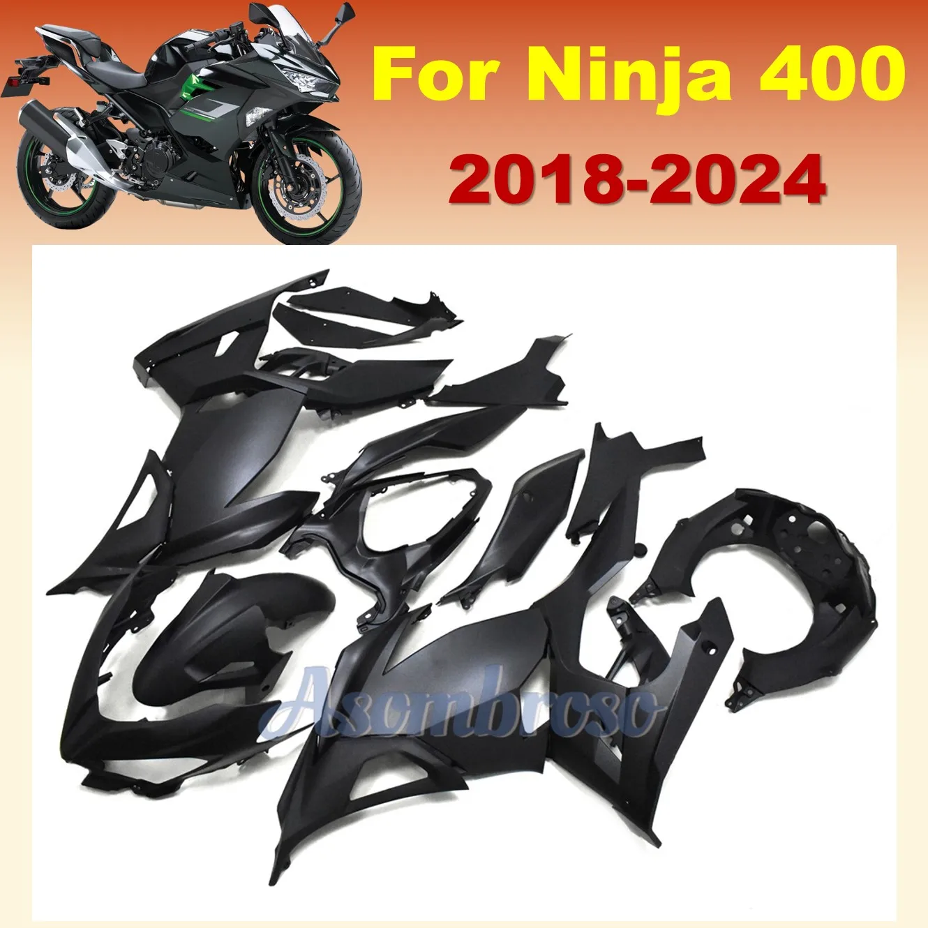 

Комплект обтекателя для Kawasaki Ninja400 2018-2024 EX400 19 20 21 22 23 Ninja 400, компонент мотоцикла, корпус из АБС-пластика, матовый черный