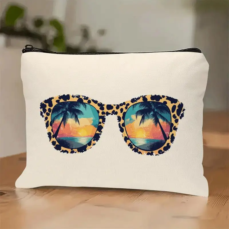 1 Piece Leopard Print Sunset Beach Design Cosmetic Bag - Multifunctional Zipper Pouch for Women, Perfect Travel Zipper Storage Bag, Fun Birthday Gift