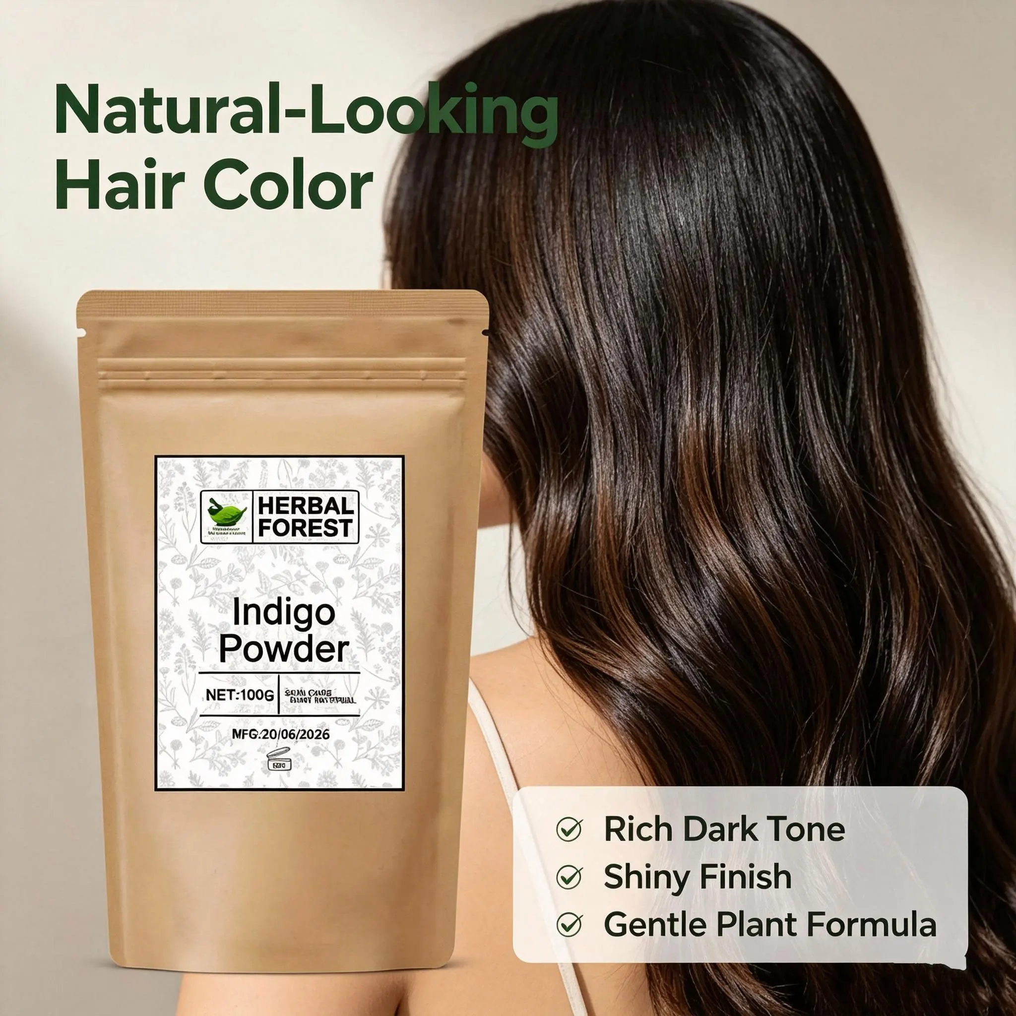 Indian pure natural plant hair dye indigo powder can be used with henna powder Cover white hair,Natural Color Colorant DYE - view 2