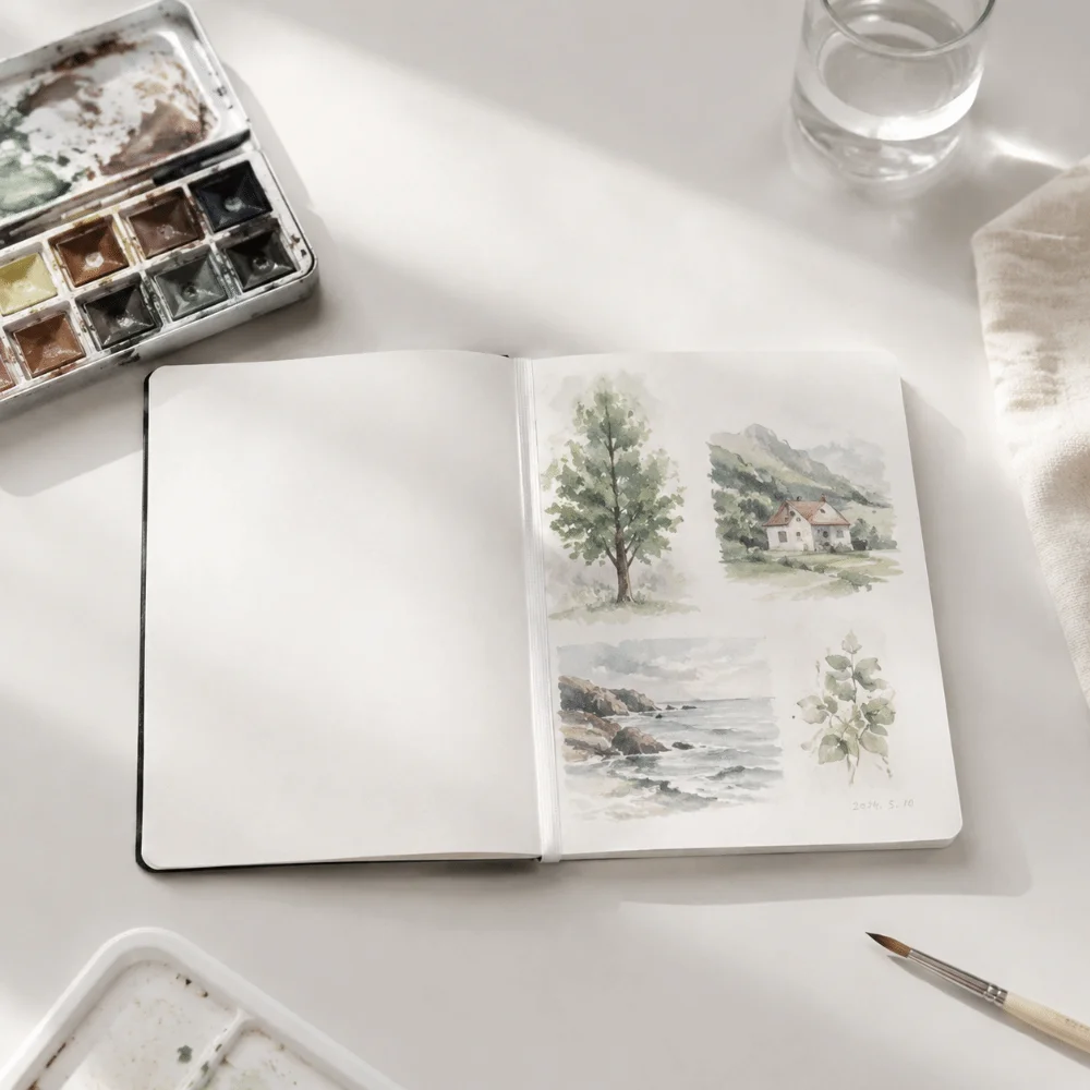 

Thick Paper Watercolor Sketchbook Acid-Free Paper Lay-Flat Binding Painting Book Compact Size 300gsm Paper Art Notebook Doodling