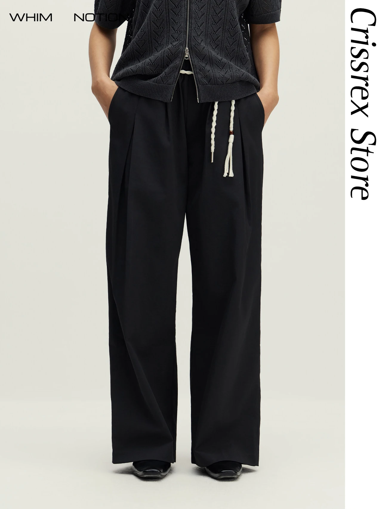 Crissrex Store WHIMNOTION  Linen Handwoven Waist Rope Casual Pants Straight Leg mid Waist Zipper Closure Daily Wear