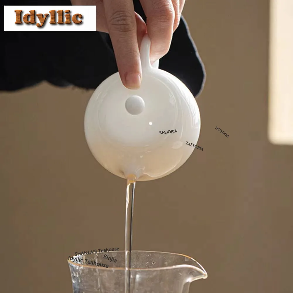 HOYIHM 100ml Iced Jade White Porcelain Teapot Creative Sheep Fat Small Xishi Pot Tea Brewing Kettle Teaset Accessories Ornaments