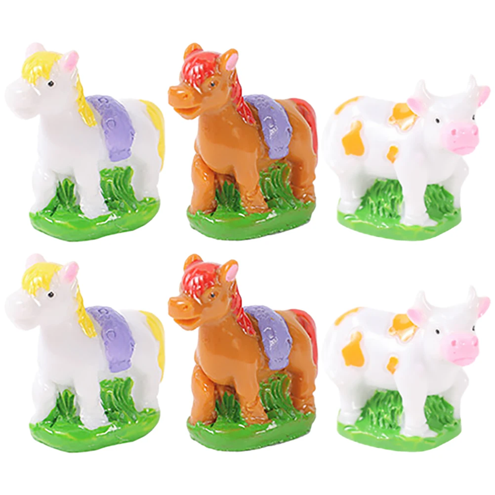 

6 Pcs Simulated Animal Figurines White Cow Horse Resin naments Birthday Party Cake Decor Mini L scaping Garden Yard Crafts
