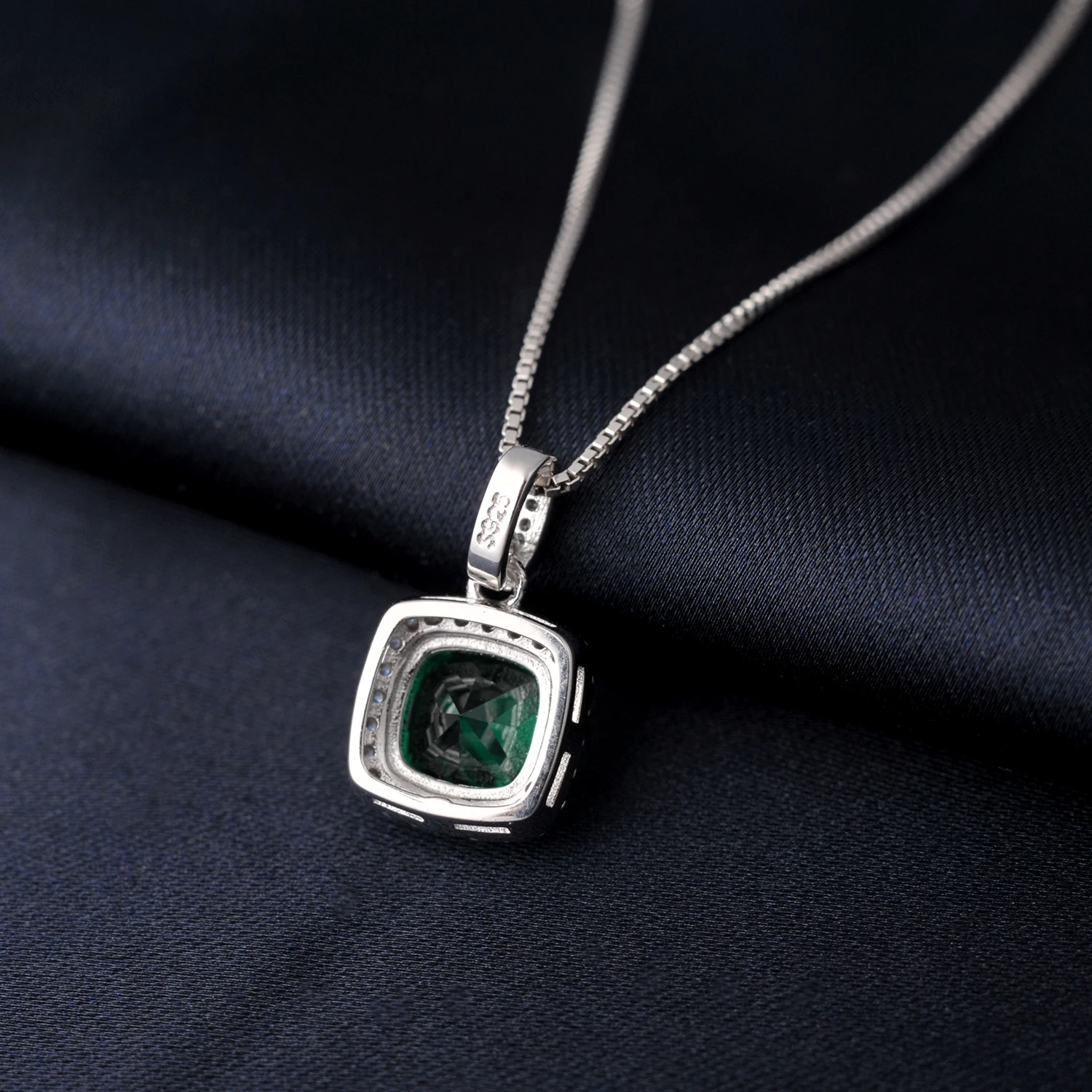 Potiy Square Simulated Nano Emerald 925 Sterling Silver Pendant Necklace for  Women valentines day gift jewelry sets NO Chain