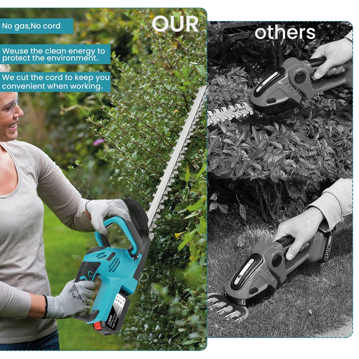 Cortasetos Eléctrico Inalámbrico Potente para Jardín, Máquina de Podar Ramas y Arbustos, Herramienta de Jardinería