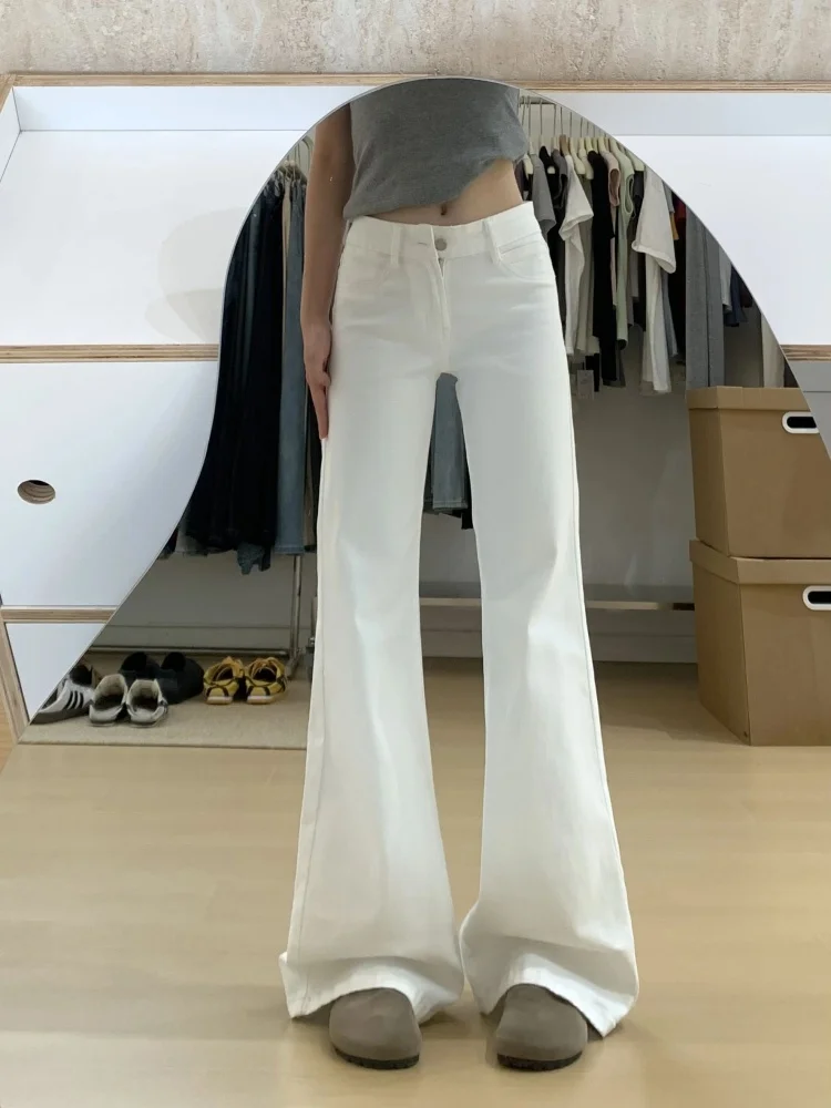 

Джинсы с высокой талией и расклешенным низом для женщин, свободный крой, повседневные белые джинсовые брюки, осенняя одежда, удобные широкие брюки, неэластичные