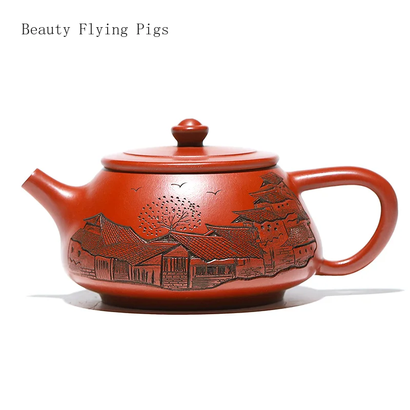 1PCS 13.2x6.7cm Purple Clay Pot Dahongpao Handcarved Stone Ladle Tea Pot Kung Fu Tea Set 220ml clay pot