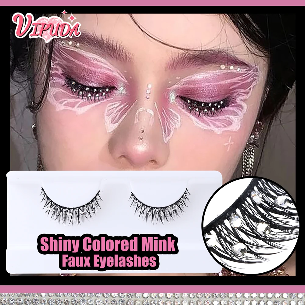 Vipuda 3D Colored Mink Eyelashes Fluffy Shiny Handmade False Lashes Wispy Korean Natural Manga Eyelash Party Makeup Cosplay Lash